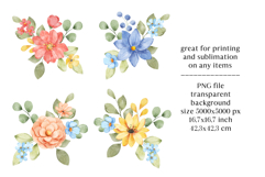 Floral watercolor set. Flowers and leaves bouquets, PNG file Product Image 2