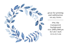 Watercolor blue leaves wreath, leaf clipart, floral frame. Product Image 2