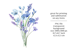 Watercolor blue flowers clipart bouquet of PNG. Product Image 2