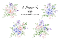 Floral watercolor set. Flowers peonies clipart, PNG files Product Image 2