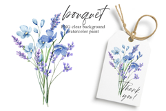Watercolor blue flowers clipart bouquet of PNG. Product Image 1
