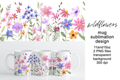 Mug wrap, sublimation design with wild flowers, PNG file. Product Image 1