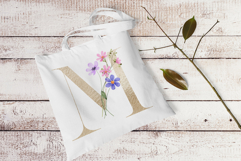 Alphabet, gold letters,  floral monogram with flowers, PNG. Product Image 5
