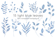 Navy blue leaves watercolor set, clipart png files. Product Image 3