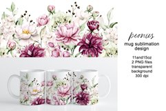 Mug sublimation design with flowers peonies, PNG file. Product Image 1