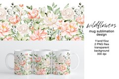 Mug sublimation design with flowers peonies, PNG file. Product Image 1
