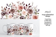 Mug sublimation design with flowers roses. Product Image 1
