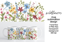 Mug wrap, sublimation design with wild flowers, PNG file. Product Image 1