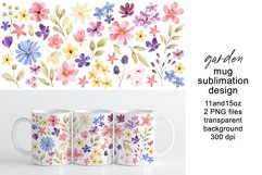 Mug wrap, sublimation design with flowers, leaves, PNG file. Product Image 1