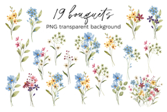 Floral watercolor set. Flowers and leaves clipart, PNG files Product Image 3