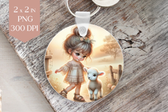 Vintage Farm Girl with Baby Lamb PNG Sublimation Product Image 1