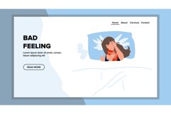 Bad Feeling Unhealthy Woman Lying In Bed Vector Product Image 1