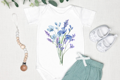 Watercolor blue flowers clipart bouquet of PNG. Product Image 4
