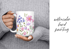 Floral watercolor set. Flowers and leaves clipart, PNG files Product Image 4