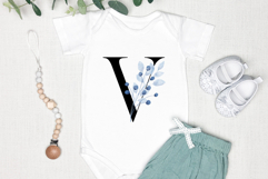 Alphabet, letters, monogram with blue leaves, PNG. Product Image 4