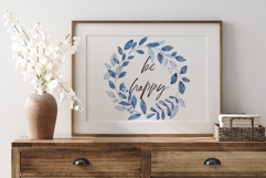 Watercolor blue leaves wreath, leaf clipart, floral frame. Product Image 4
