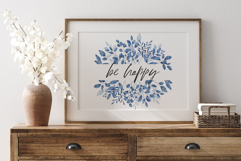 Watercolor blue leaves border, floral clipart, leaf frame. Product Image 4