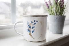 Gold alphabet, letters, monogram with blue leaves, PNG. Product Image 2