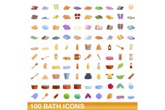 100 bath icons set, cartoon style Product Image 1