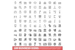 100 business icons set, outline style Product Image 1
