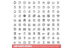 100 cafe icons set, outline style Product Image 1
