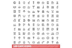 100 cafe icons set, outline style Product Image 1