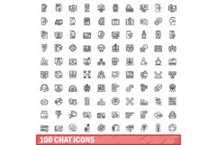 100 chat icons set, outline style Product Image 1
