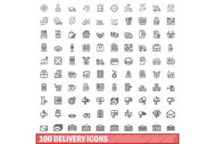 100 delivery icons set, outline style Product Image 1