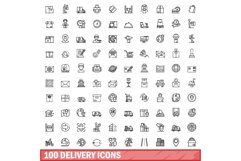 100 delivery icons set, outline style Product Image 1