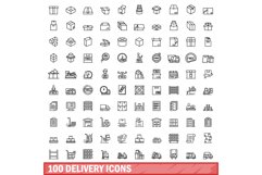 100 delivery icons set, outline style Product Image 1