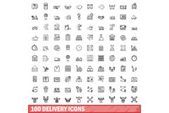 100 delivery icons set, outline style Product Image 1