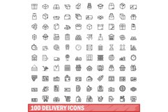 100 delivery icons set, outline style Product Image 1