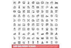 100 delivery icons set, outline style Product Image 1