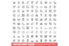100 delivery icons set, outline style Product Image 1