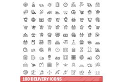 100 delivery icons set, outline style Product Image 1