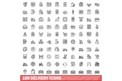 100 delivery icons set, outline style Product Image 1