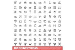 100 delivery icons set, outline style Product Image 1