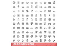 100 delivery icons set, outline style Product Image 1