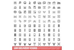 100 delivery icons set, outline style Product Image 1