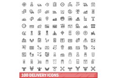 100 delivery icons set, outline style Product Image 1