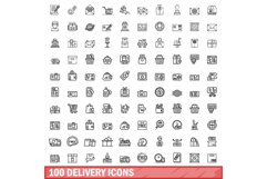 100 delivery icons set, outline style Product Image 1