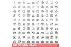 100 delivery icons set, outline style Product Image 1