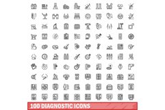 100 diagnostic icons set, outline style Product Image 1