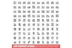 100 energy icons set, outline style Product Image 1