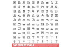 100 energy icons set, outline style Product Image 1