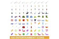 100 entertainment icons set, cartoon style Product Image 1