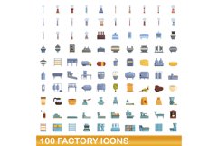 100 factory icons set, cartoon style Product Image 1