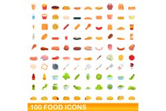 100 food icons set, cartoon style Product Image 1