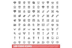 100 food icons set, outline style Product Image 1