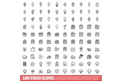 100 food icons set, outline style Product Image 1